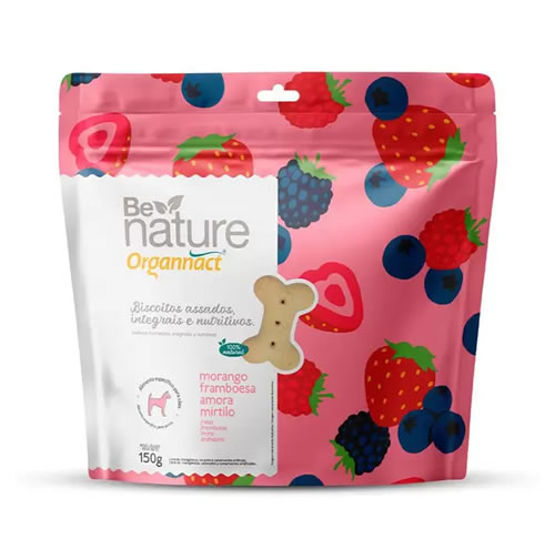 Be Nature Organnact Biscoitos Assados Naturais Sabor Morango, Framboesa, Amora e Mirtilo 150g