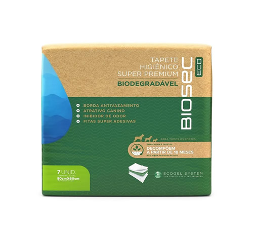 Tapete Higinico Biodegrvel Biosec Eco 80x60cm com 7 Unidades