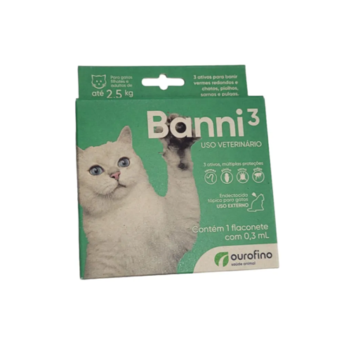 Banni 3 Gatos at 2,5kg 0,30ml Vermes Pulgas Sarna Piolho - Ourofino Pet