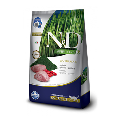 Rao Seca N&D Spirulina Cordeiro Farmina para Gatos Adultos Castrados - 1,5Kg
