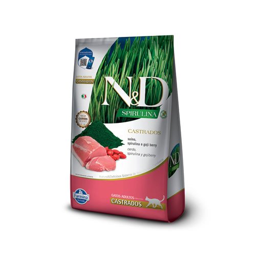 Rao Farmina N&D Spirulina para Gatos Adultos Castrados Sabor Suno, Spirulina e Goji Berry