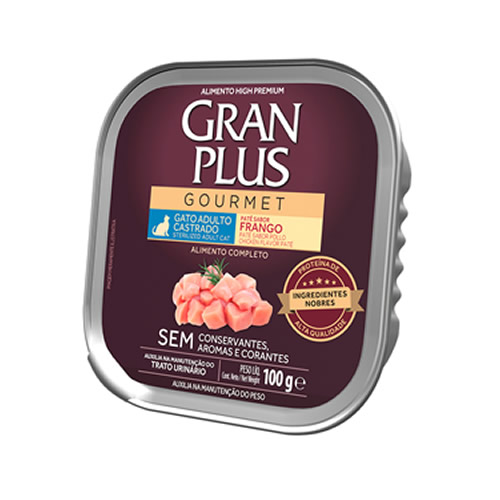 Rao mida GranPlus Gourmet Pat Sabor Frango para Gatos Castrados 100 g